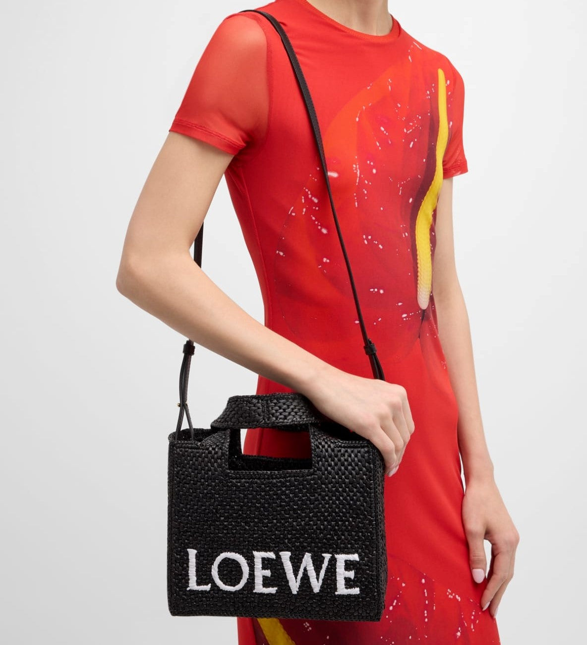 Loewe Small Font Tote in Raffia