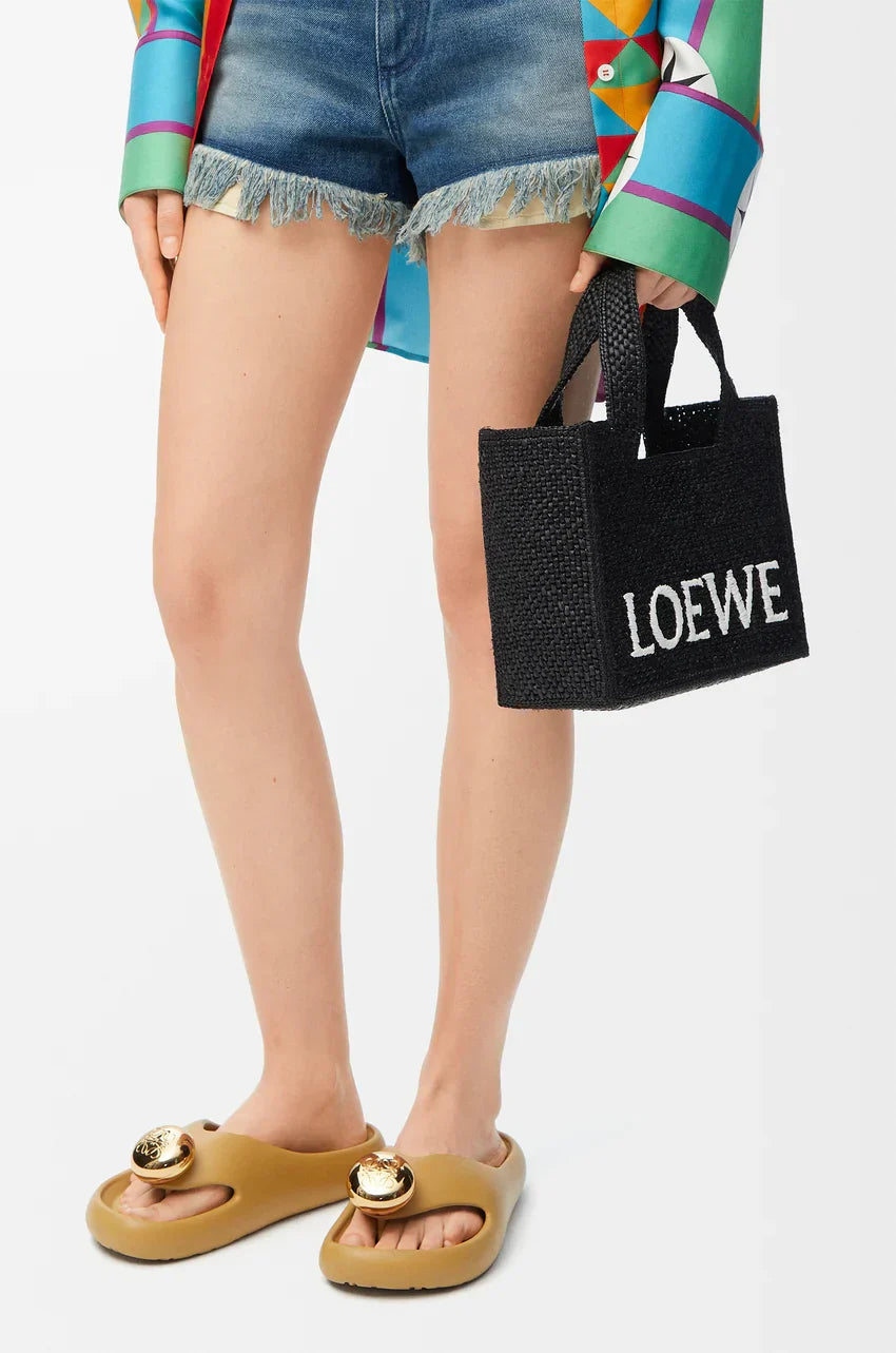 Loewe Small Font Tote in Raffia